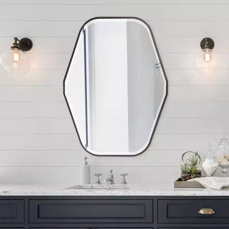 Miroir mural octogonal marron espresso foncé – Cadre en bois