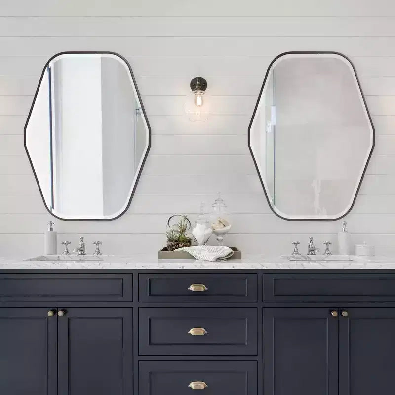 Miroir mural octogonal marron espresso foncé – Cadre en bois