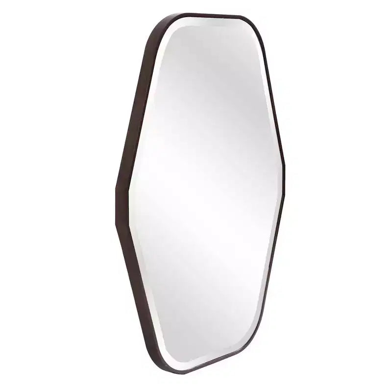 Miroir mural octogonal marron espresso foncé – Cadre en bois