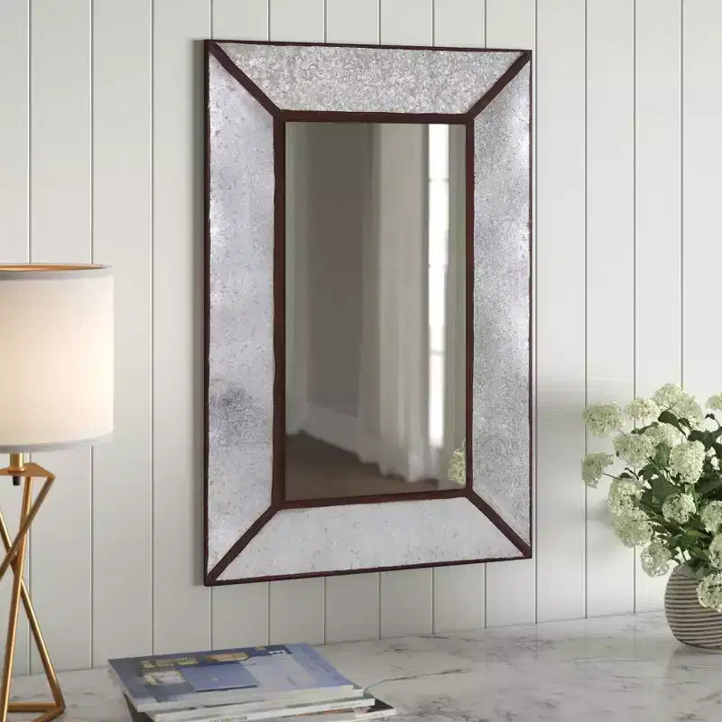 Miroir mural rectangulaire en métal finition rouille – Simple