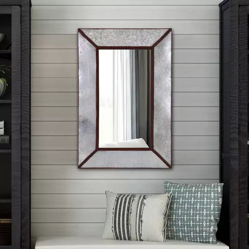 Miroir mural rectangulaire en métal finition rouille – Simple