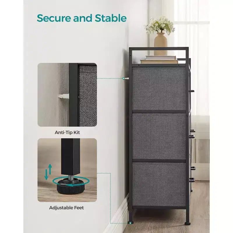 Commode noire à 7 tiroirs en acier pour adultes