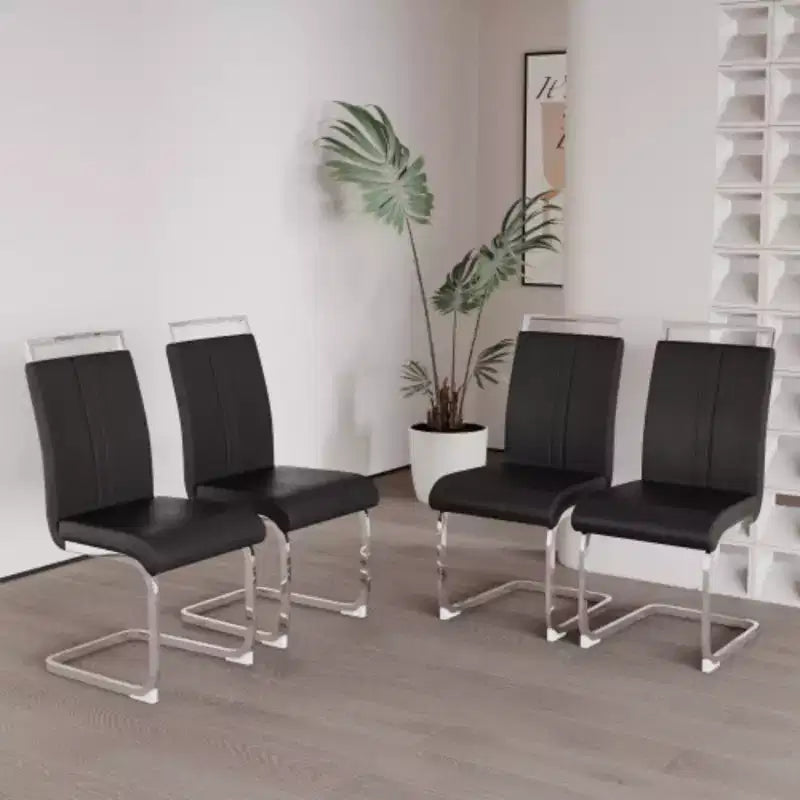 Chaise de salle à manger à dossier haut noire/grise/blanche, lot de 2, pieds en métal en forme de C