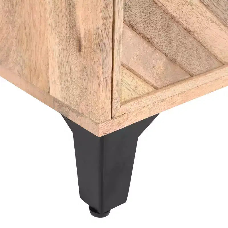Table de chevet simple en bois de manguier à chevrons marron avec tiroir