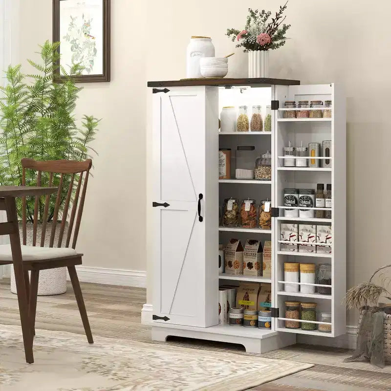 Armoire de cuisine garde-manger avec porte coulissante style grange de ferme blanche 47"