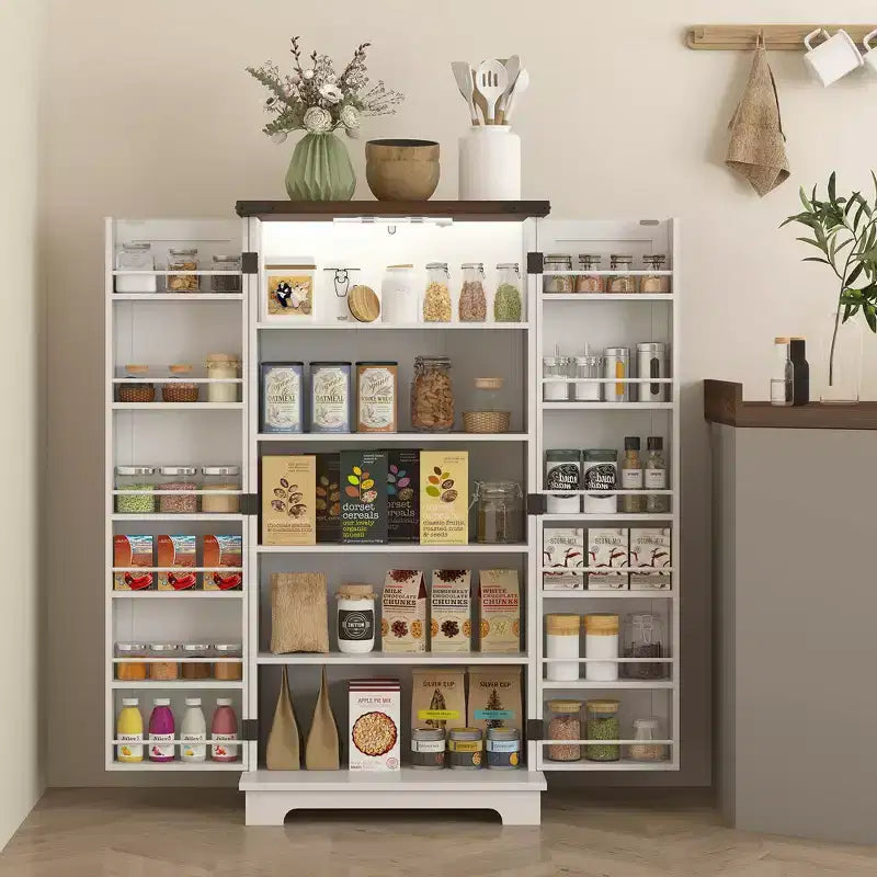 Armoire de cuisine garde-manger avec porte coulissante style grange de ferme blanche 47"
