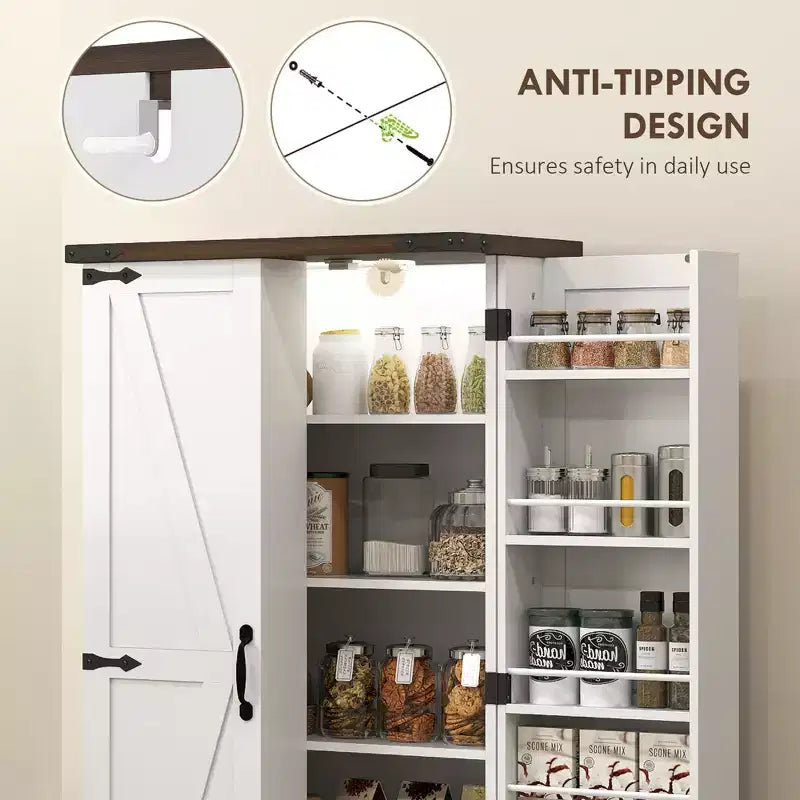 Armoire de cuisine garde-manger avec porte coulissante style grange de ferme blanche 47"