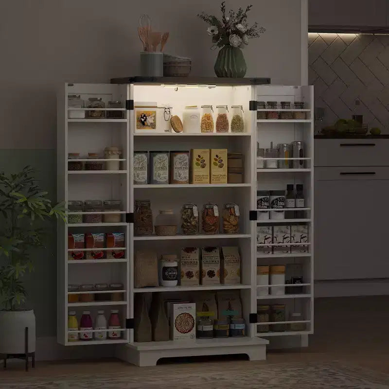Armoire de cuisine garde-manger avec porte coulissante style grange de ferme blanche 47"
