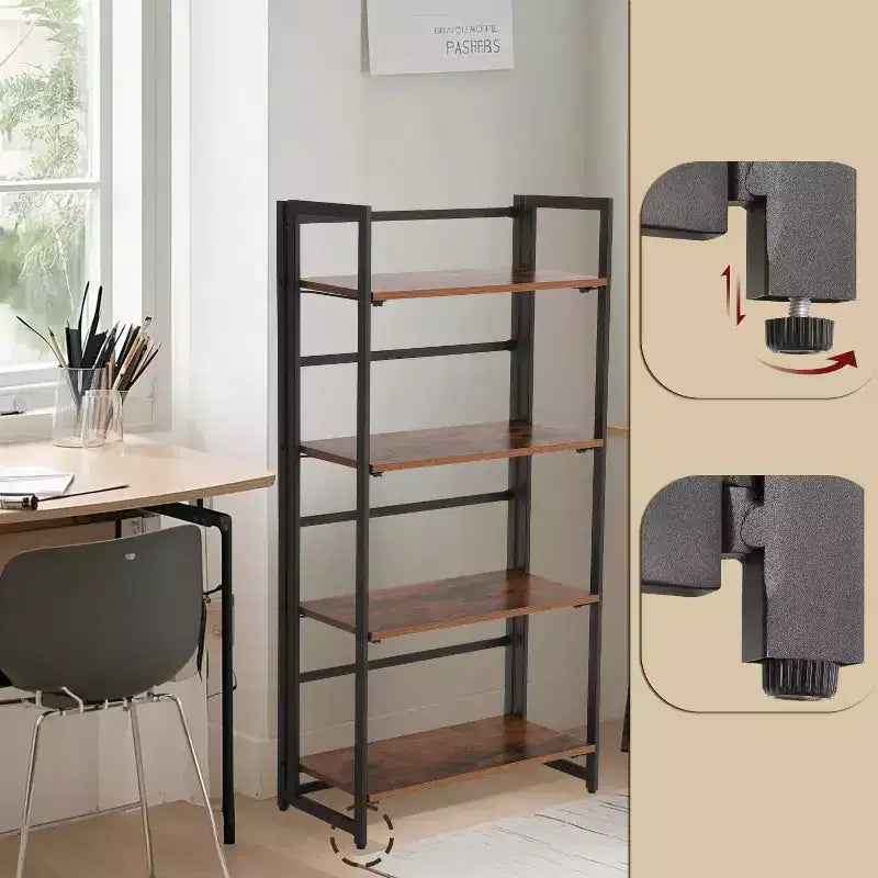Étagère industrielle marron à 4 niveaux, assemblage par 1 personne