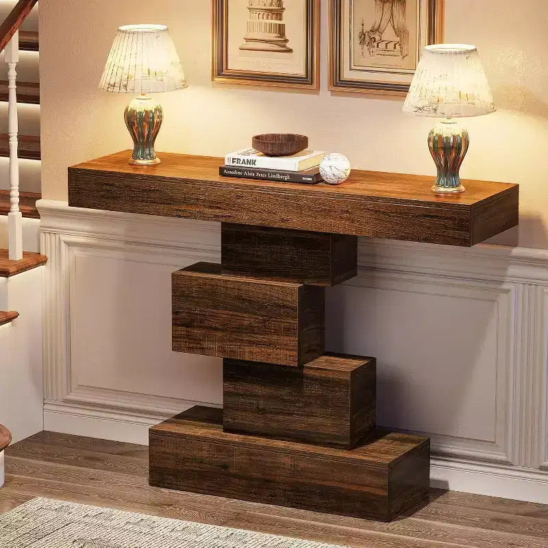 Console de ferme marron avec 2 compartiments de rangement
