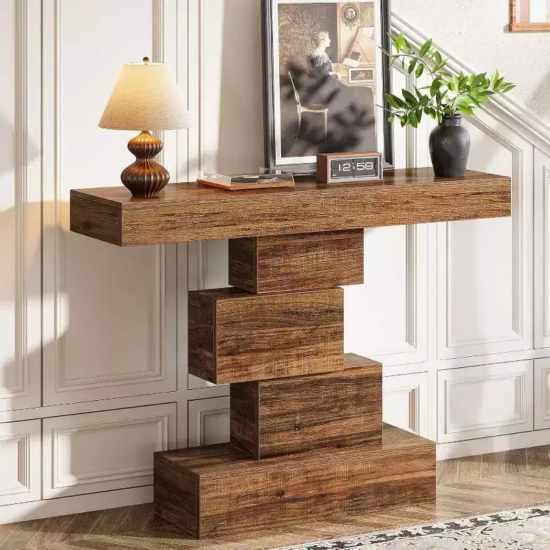 Console de ferme marron avec 2 compartiments de rangement