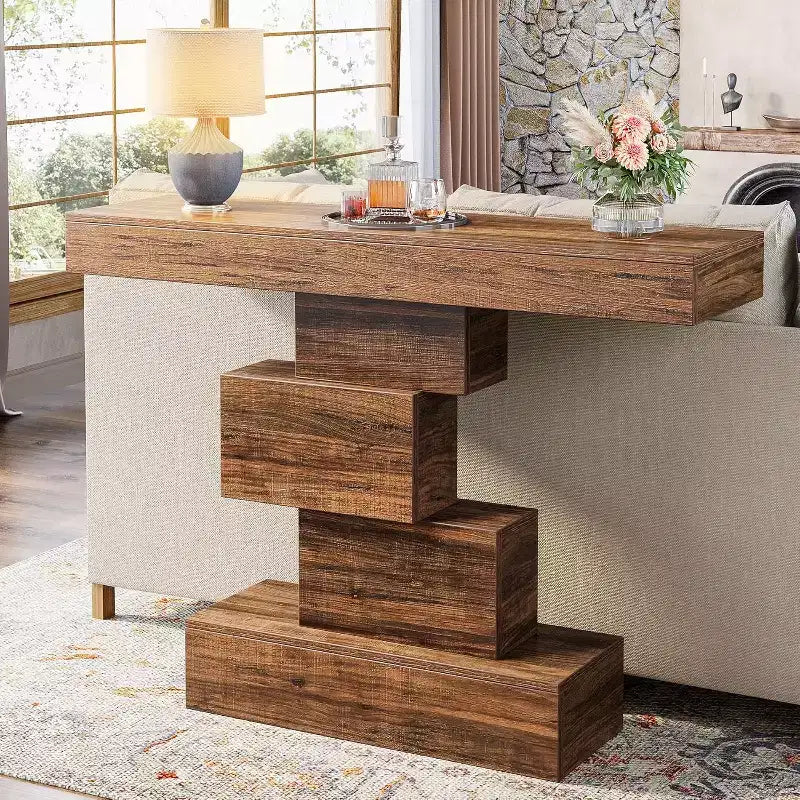 Console de ferme marron avec 2 compartiments de rangement