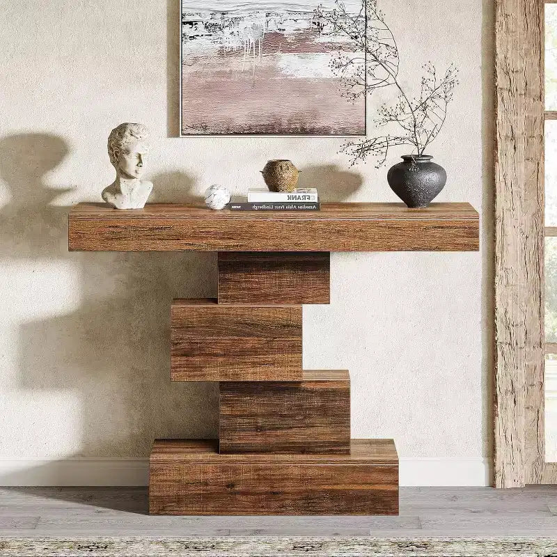 Console de ferme marron avec 2 compartiments de rangement