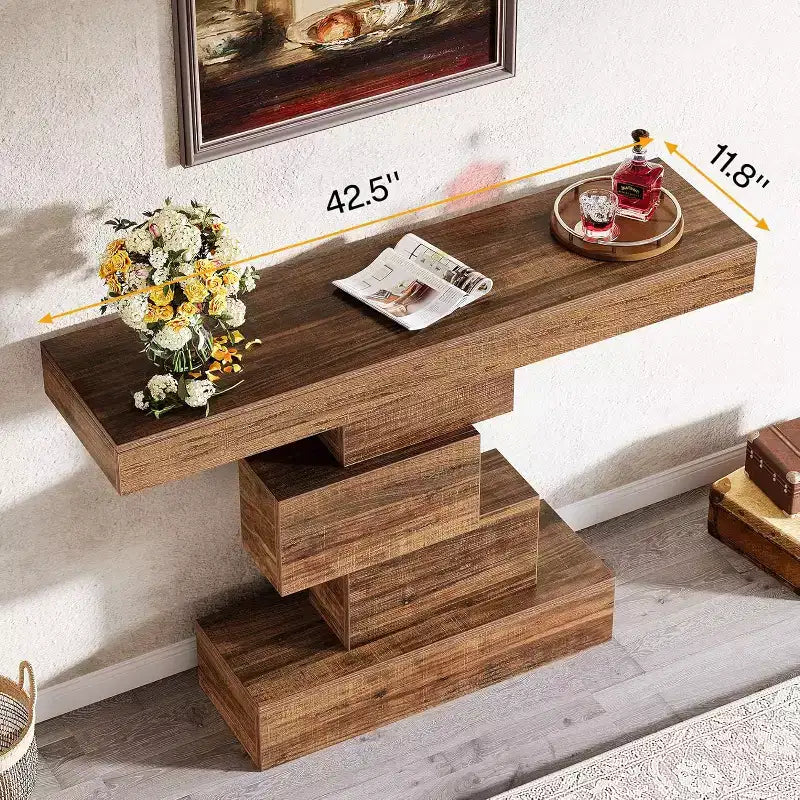 Console de ferme marron avec 2 compartiments de rangement