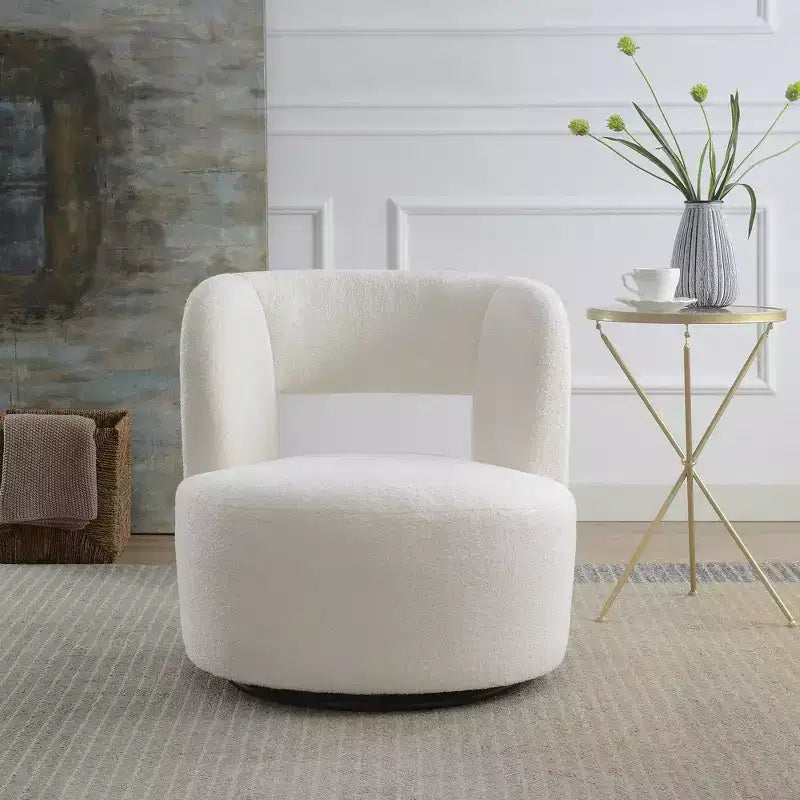 Fauteuil pivotant à 360° en tissu bouclette, crème / gris / rose, une place
