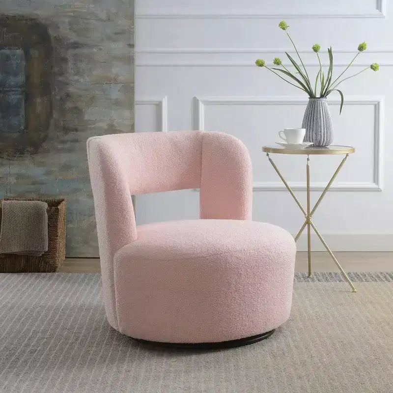 Fauteuil pivotant à 360° en tissu bouclette, crème / gris / rose, une place
