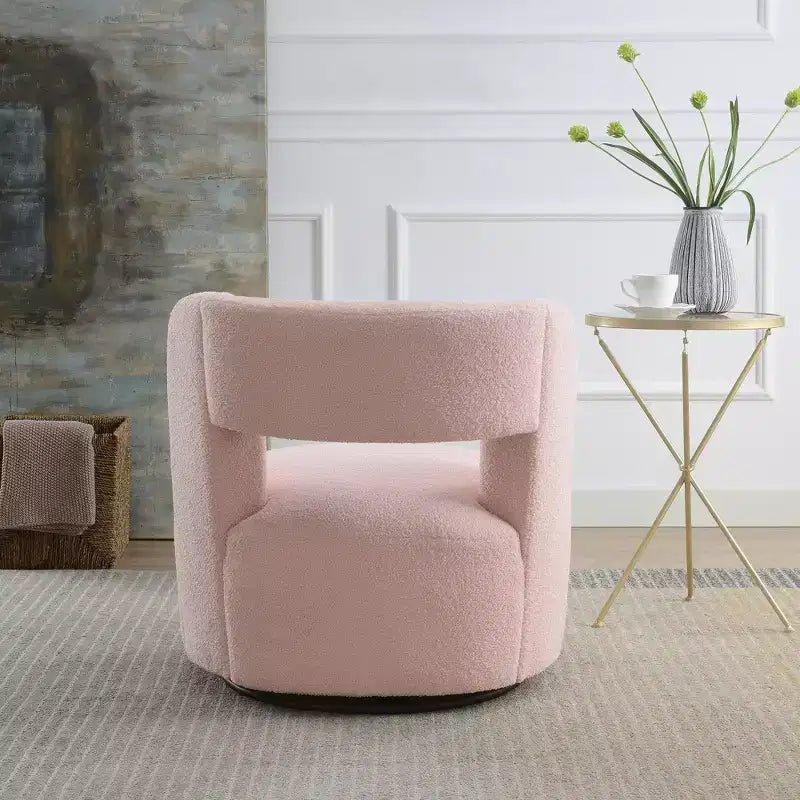 Fauteuil pivotant à 360° en tissu bouclette, crème / gris / rose, une place