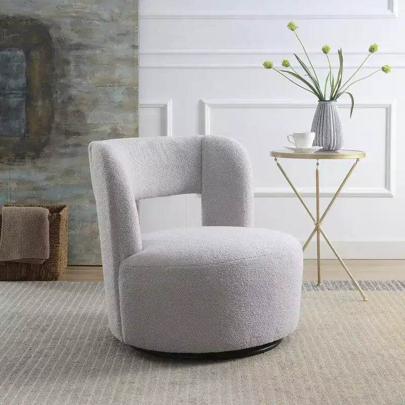 Fauteuil pivotant à 360° en tissu bouclette, crème / gris / rose, une place