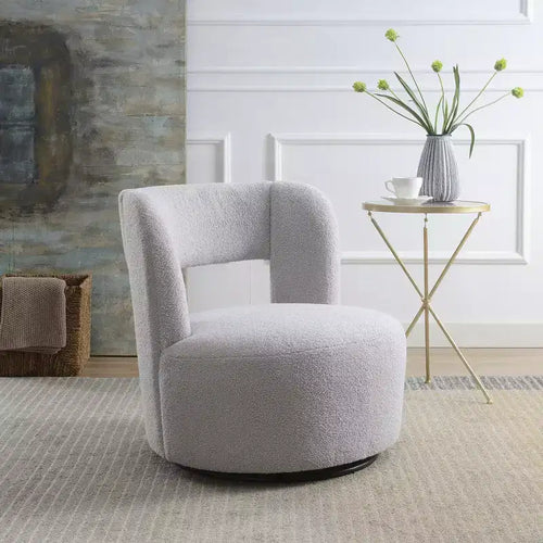 Fauteuil pivotant à 360° en tissu bouclette, crème / gris / rose, une place