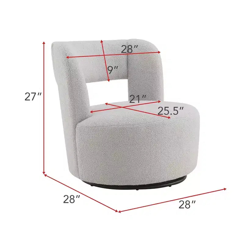 Fauteuil pivotant à 360° en tissu bouclette, crème / gris / rose, une place