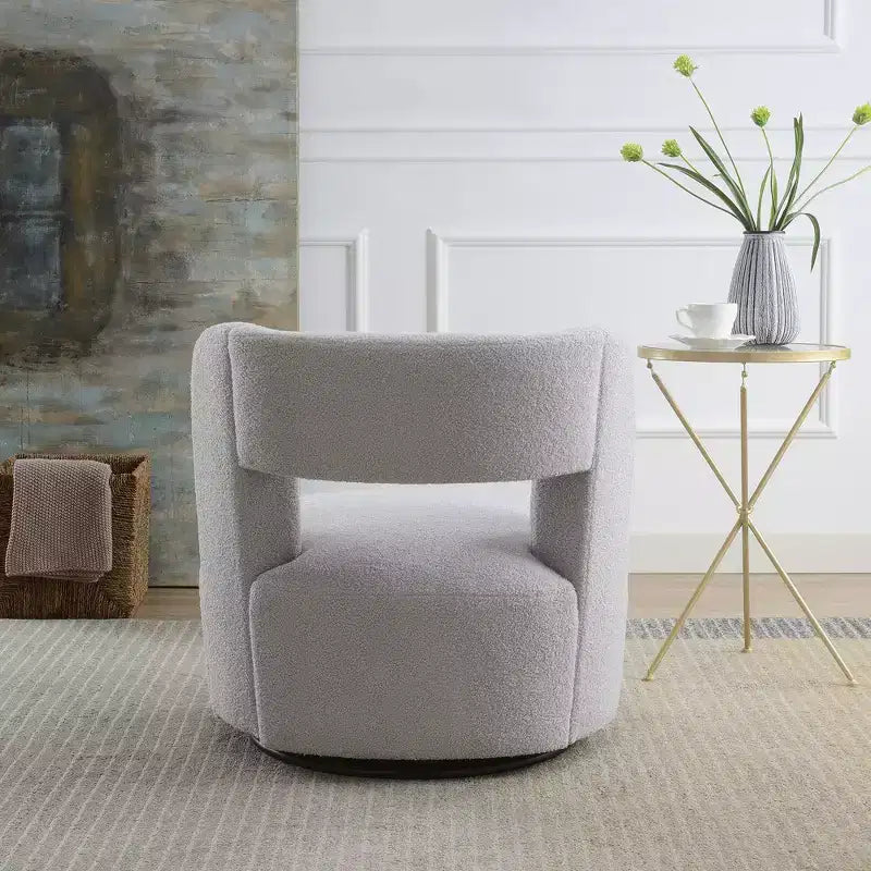 Fauteuil pivotant à 360° en tissu bouclette, crème / gris / rose, une place