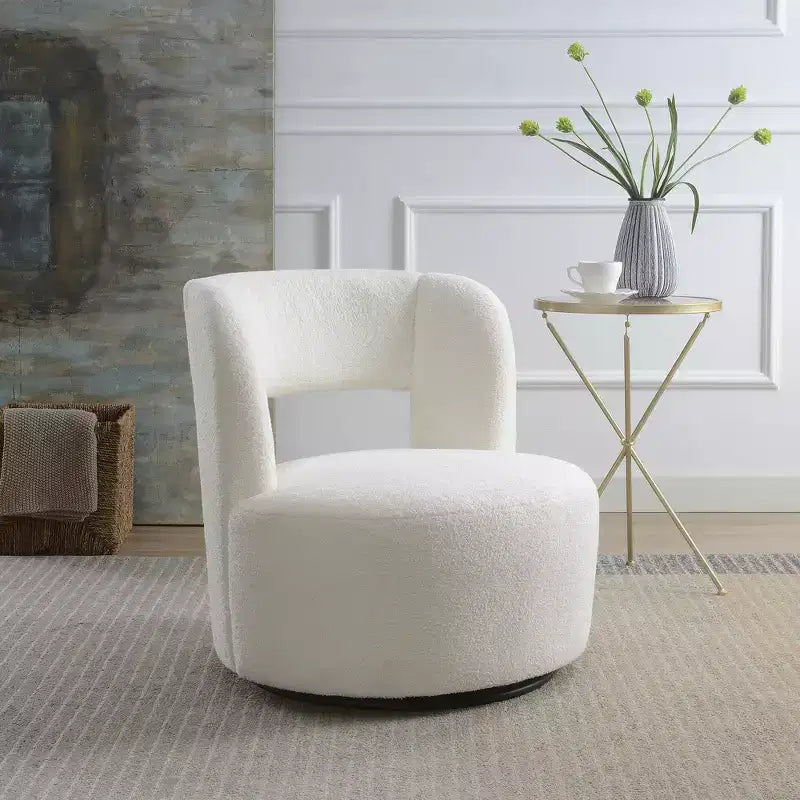 Fauteuil pivotant à 360° en tissu bouclette, crème / gris / rose, une place