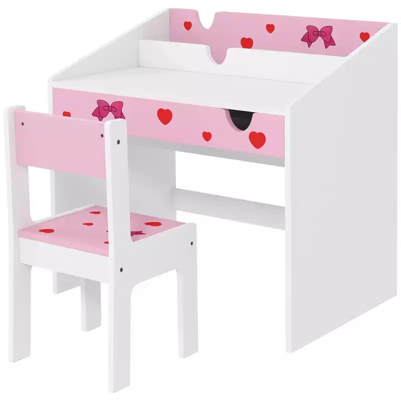 Bureau d'activités pour enfants gris / rose avec tiroir de rangement, un siège