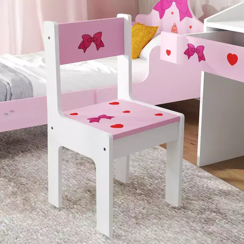 Bureau d'activités pour enfants gris / rose avec tiroir de rangement, un siège