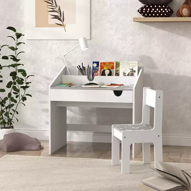 Bureau d'activités pour enfants gris / rose avec tiroir de rangement, un siège