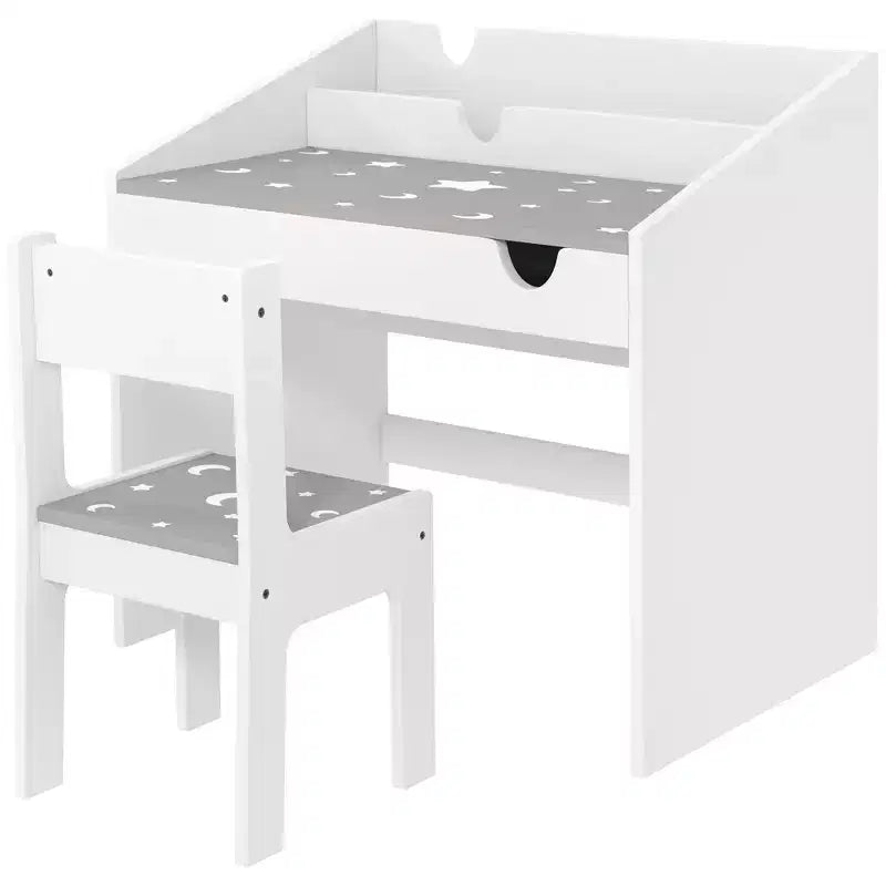 Bureau d'activités pour enfants gris / rose avec tiroir de rangement, un siège