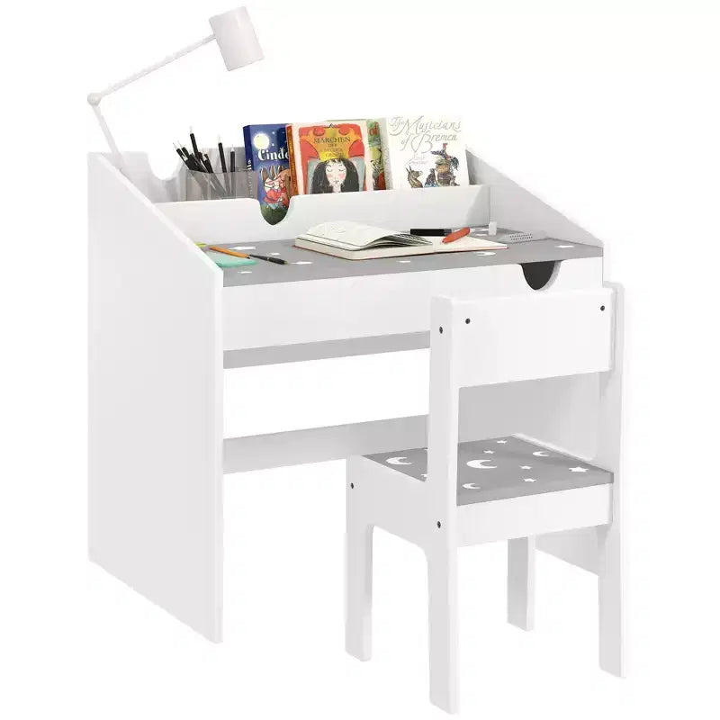 Qaba Kids Desk and Chair Set, Student Writing Desk for Bedroom & Study Room with Storage, Aged 3-6 Years
