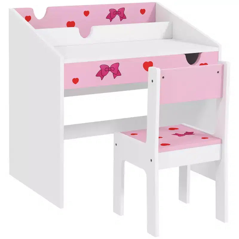 Bureau d'activités pour enfants gris / rose avec tiroir de rangement, un siège