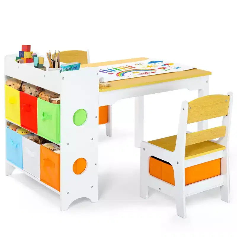 Gris / Naturel, Ensemble Table d'activité rectangulaire et 2 chaises, pour 2 enfants
