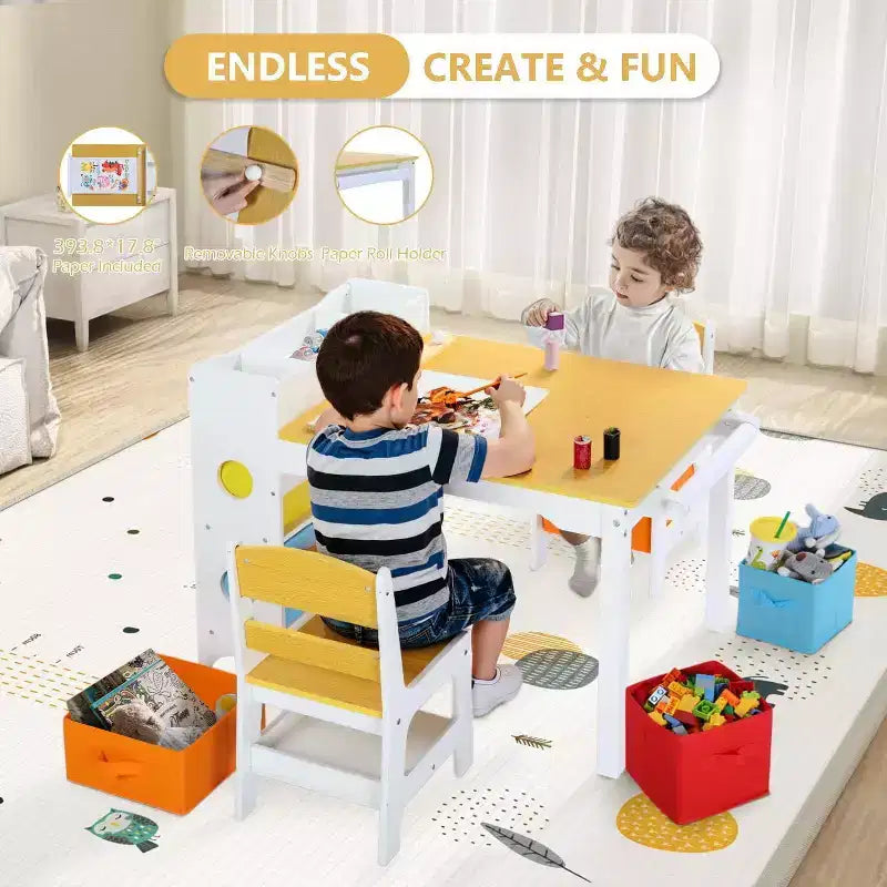 Gris / Naturel, Ensemble Table d'activité rectangulaire et 2 chaises, pour 2 enfants