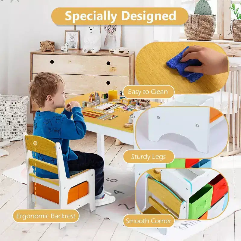 Gris / Naturel, Ensemble Table d'activité rectangulaire et 2 chaises, pour 2 enfants