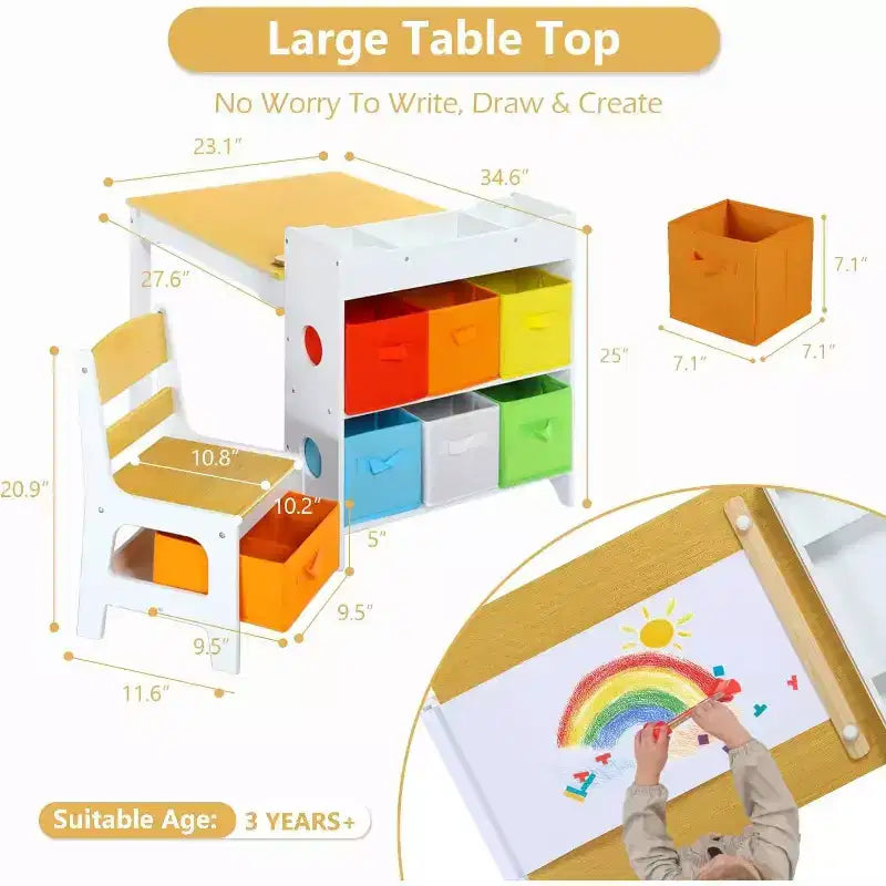 Gris / Naturel, Ensemble Table d'activité rectangulaire et 2 chaises, pour 2 enfants