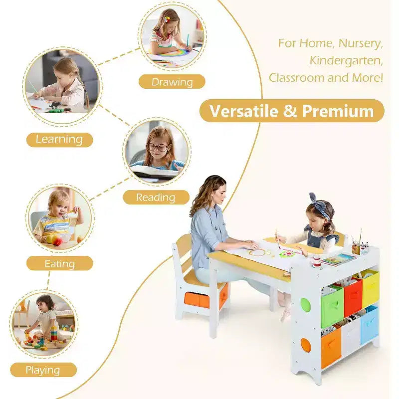 Gris / Naturel, Ensemble Table d'activité rectangulaire et 2 chaises, pour 2 enfants