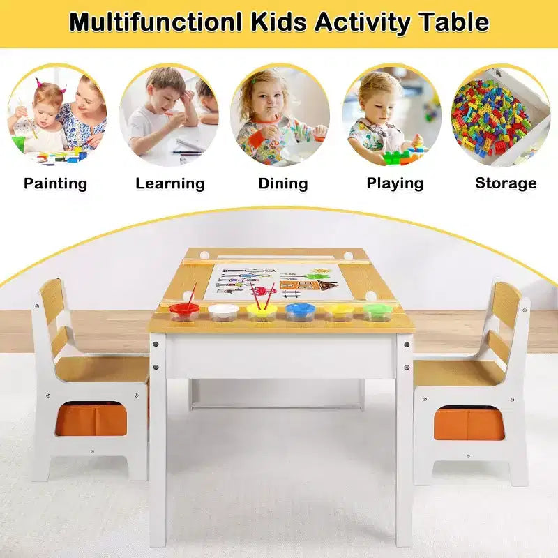 Gris / Naturel, Ensemble Table d'activité rectangulaire et 2 chaises, pour 2 enfants