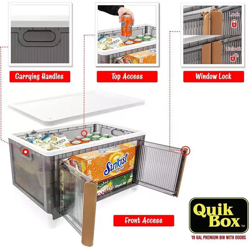 Bac de rangement roulant pliable blanc avec portes – 72 litres, 1 unité