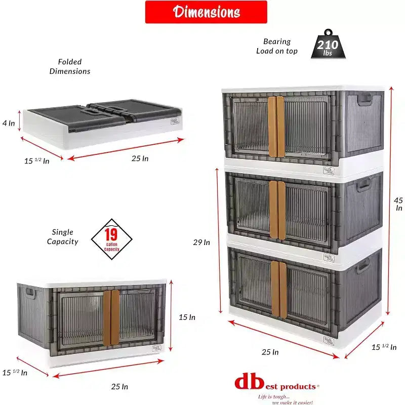 Bac de rangement roulant pliable blanc avec portes – 72 litres, 1 unité