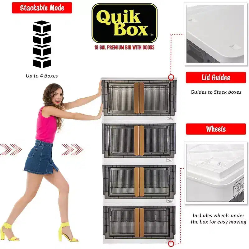 Bac de rangement roulant pliable blanc avec portes – 72 litres, 1 unité
