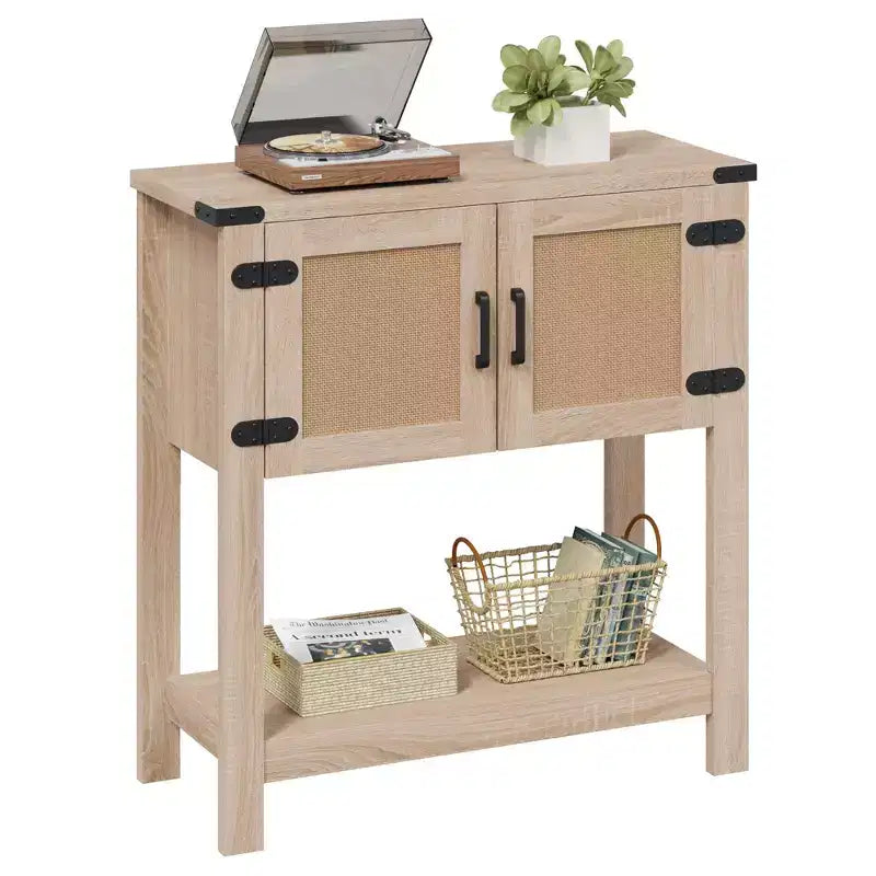 Console de porte en rotin jaune avec meuble de rangement, 1 pièce