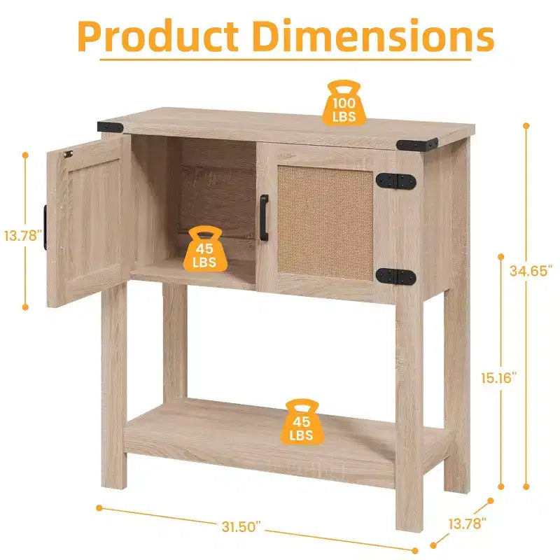 Console de porte en rotin jaune avec meuble de rangement, 1 pièce