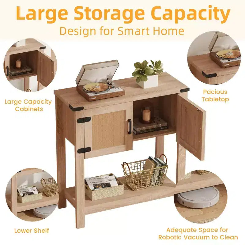 Console de porte en rotin jaune avec meuble de rangement, 1 pièce