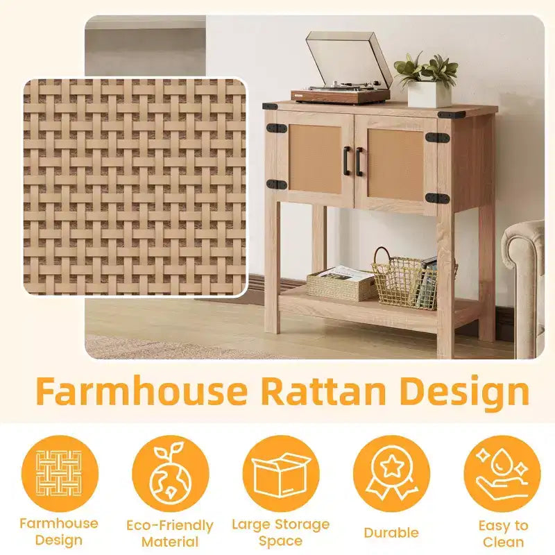 Console de porte en rotin jaune avec meuble de rangement, 1 pièce