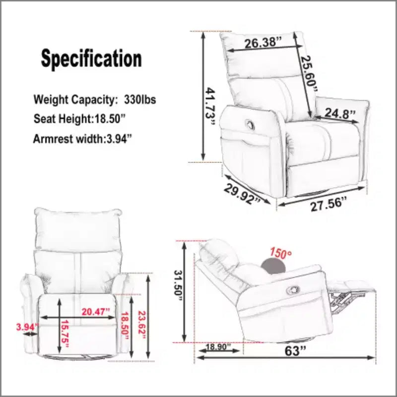 Fauteuil inclinable pivotant et basculant marron/gris avec repose-pieds, 1 place