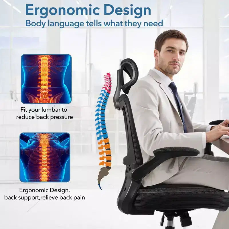 Chaise de bureau en résille noire, individuelle, réglable