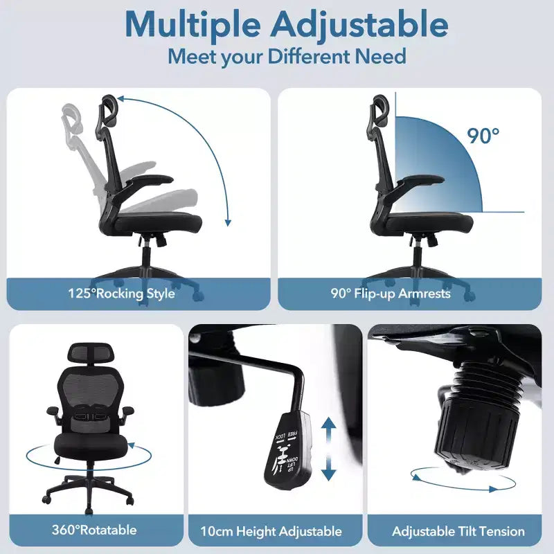 Chaise de bureau en résille noire, individuelle, réglable