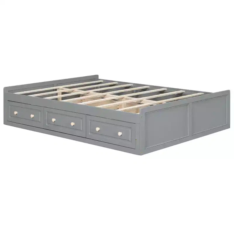 Lit plateforme queen avec 6 tiroirs, expresso/gris/blanc, 1 personne
