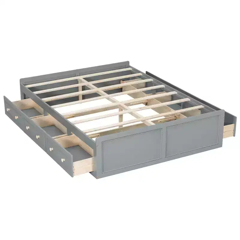 Lit plateforme queen avec 6 tiroirs, expresso/gris/blanc, 1 personne